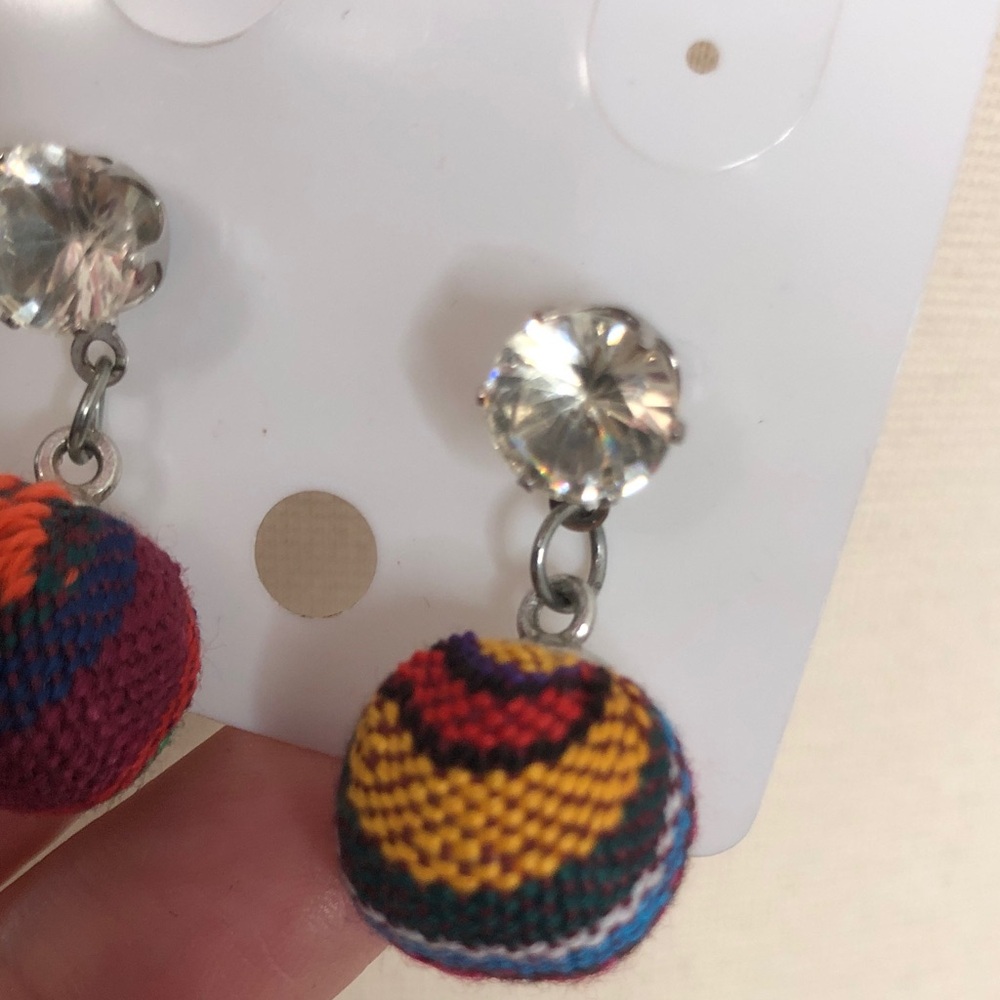 Guatemalan handmade Colorful Beaded Earrings with Crystal Accents - Picture 9 of 11